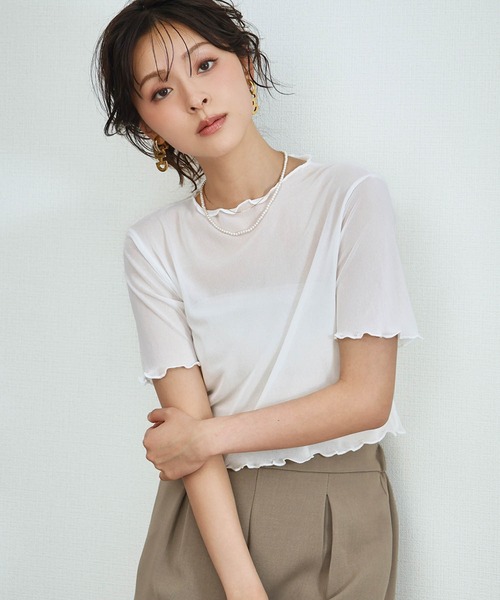 LOWO(ロワ)の「シアーメロウ半袖ショート丈トップス(Tシャツ/カットソー・レディース・ベージュ/ホワイト/ブラック/グレー/ブラウン/アイボリー/ブルー・FREE)」の21枚目の写真