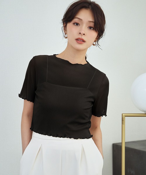 LOWO(ロワ)の「シアーメロウ半袖ショート丈トップス(Tシャツ/カットソー・レディース・ベージュ/ホワイト/ブラック/グレー/ブラウン/アイボリー/ブルー・FREE)」の22枚目の写真