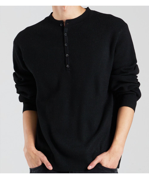 BUTTON SEOUL(ボタンソウル)の「5ボタンヘンリーネックロングスリーブニット(ブラック)(ニット/セーター・メンズ・その他・MEDIUM/LARGE)」の6枚目の写真