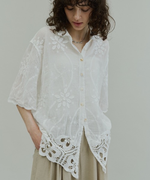 Half Sleeve Scallop Lace Shirt — кружевная футболка с полурукавом и фигурным краем