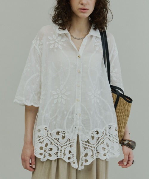 Plumel(プルメル)の「Half Sleeve Scallop Lace Shirt / ハーフスリーブスカラップレースシャツ(シャツ/ブラウス・レディース・オフホワイト/ベージュ・MEDIUM)」の19枚目の写真