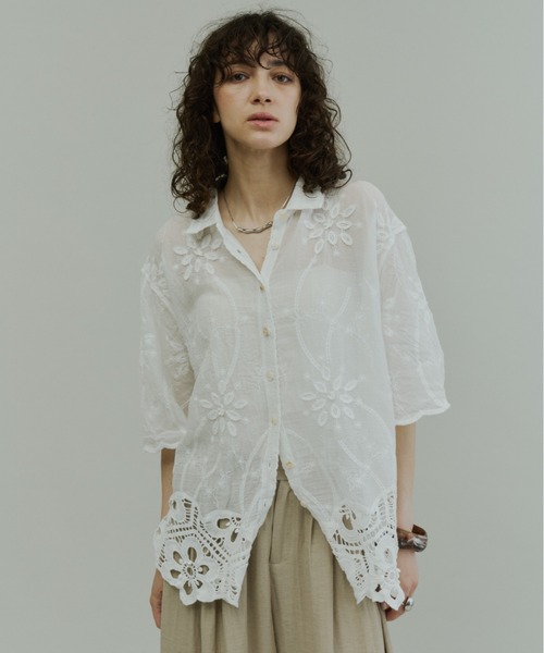 Plumel(プルメル)の「Half Sleeve Scallop Lace Shirt / ハーフスリーブスカラップレースシャツ(シャツ/ブラウス・レディース・オフホワイト/ベージュ・MEDIUM)」の22枚目の写真
