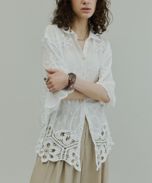 Plumel(プルメル)の「Half Sleeve Scallop Lace Shirt / ハーフスリーブスカラップレースシャツ(シャツ/ブラウス・レディース・オフホワイト/ベージュ・MEDIUM)」の16枚目の写真