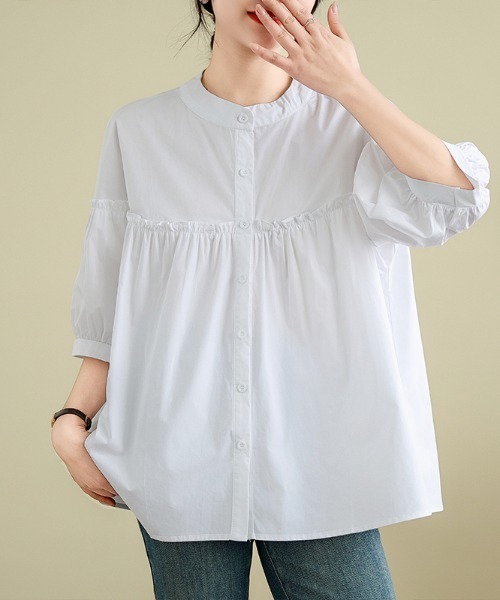 AMAJI（アマジ）の「パフスリーブ コットン ルーズシャツ（シャツ/ブラウス・レディース・ホワイト・LARGE/MEDIUM/X-LARGE）」の2枚目の写真