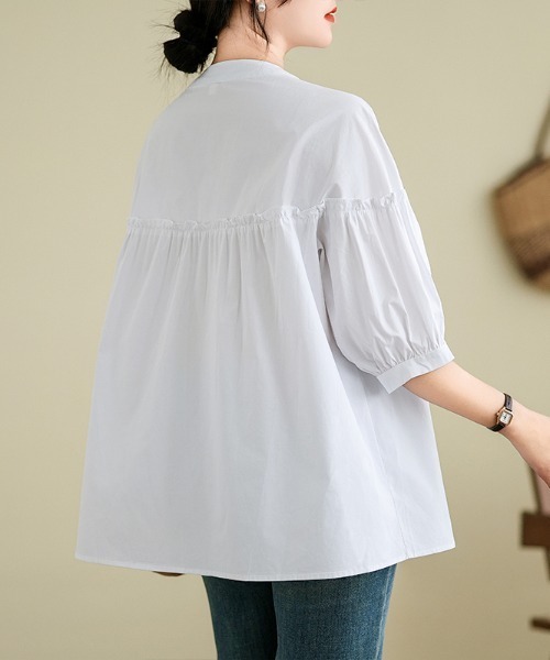 AMAJI（アマジ）の「パフスリーブ コットン ルーズシャツ（シャツ/ブラウス・レディース・ホワイト・LARGE/MEDIUM/X-LARGE）」の3枚目の写真