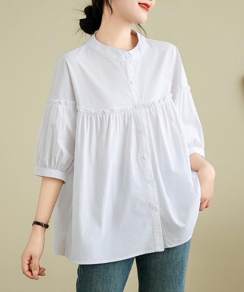 AMAJI（アマジ）の「パフスリーブ コットン ルーズシャツ（シャツ/ブラウス・レディース・ホワイト・LARGE/MEDIUM/X-LARGE）」の4枚目の写真