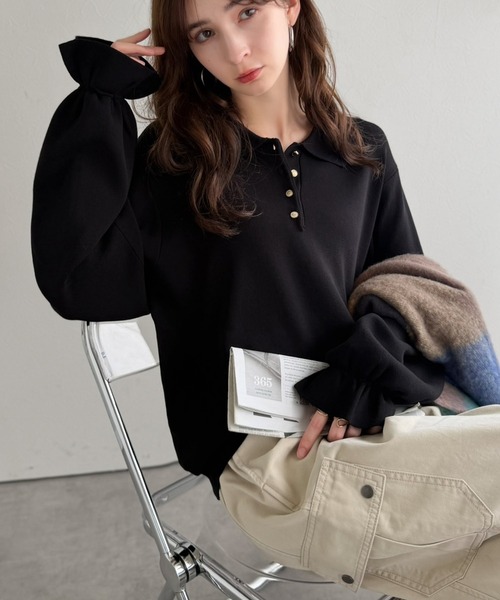 classicalelf(クラシカルエルフ)の「大人の上品見えアイテム♪配色襟キャンディスリーブニットポロ(長袖)(ニット/セーター・レディース・チャコール/モカ/グレイッシュベージュ/ブラック・MEDIUM/LARGE/X-LARGE/SMALL)」の11枚目の写真
