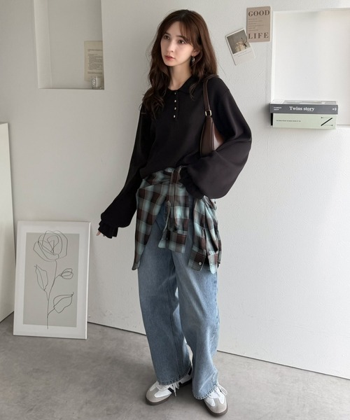 classicalelf(クラシカルエルフ)の「大人の上品見えアイテム♪配色襟キャンディスリーブニットポロ(長袖)(ニット/セーター・レディース・チャコール/モカ/グレイッシュベージュ/ブラック・MEDIUM/LARGE/X-LARGE/SMALL)」の9枚目の写真