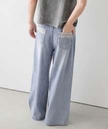 レースポケットアシンメトリーデニムパンツ