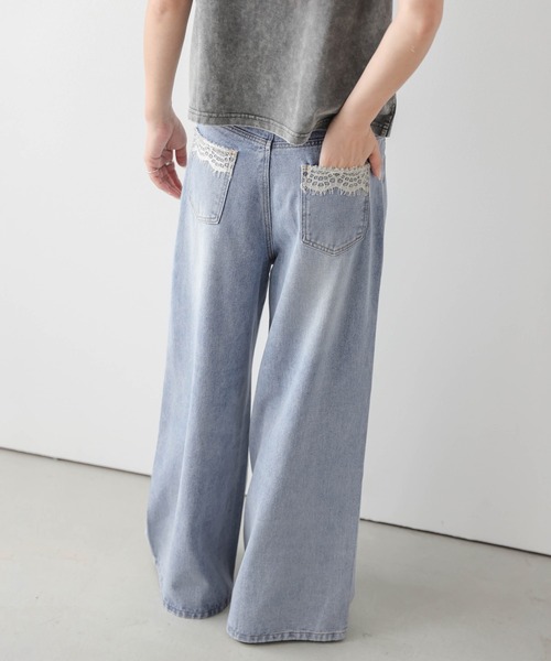 La-gemme(ラジェム)の「レースポケットアシンメトリーデニムパンツ(デニムパンツ・レディース・ネイビー/ブルー/ライトブルー・L/M)」の1枚目の写真