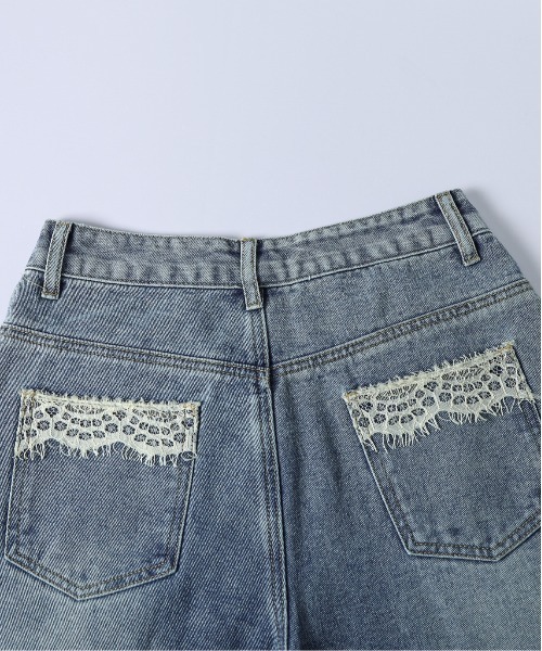 La-gemme(ラジェム)の「レースポケットアシンメトリーデニムパンツ(デニムパンツ・レディース・ネイビー/ブルー/ライトブルー・L/M)」の4枚目の写真