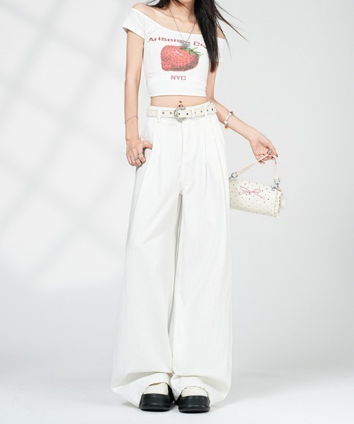 AMAJI（アマジ）の「ワイドデニムパンツ（デニムパンツ・レディース・ホワイト・SMALL/MEDIUM/LARGE/X-LARGE）」の4枚目の写真
