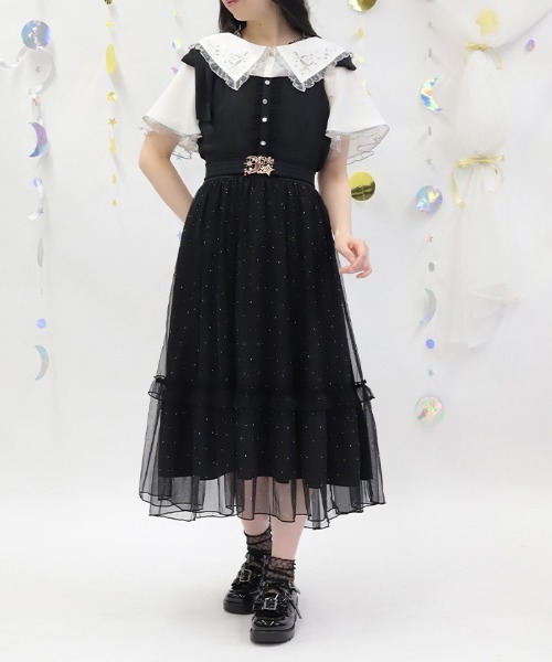 axes femme(アクシーズファム)の「リボン×ラメチュールジャンパースカート(ワンピース・レディース・ブラック/ラベンダー/サックスブルー・FREE)」の14枚目の写真