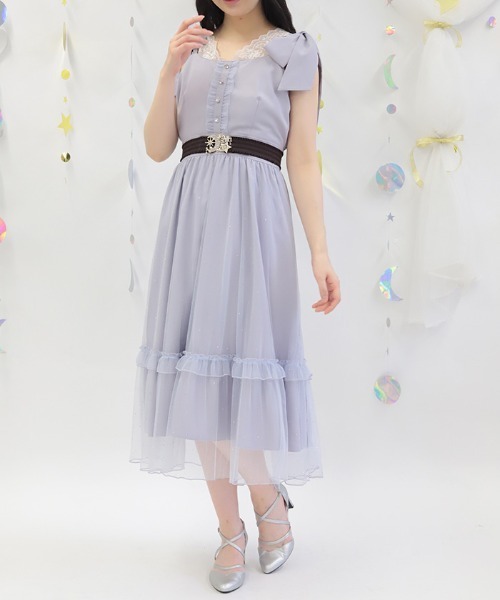 axes femme(アクシーズファム)の「リボン×ラメチュールジャンパースカート(ワンピース・レディース・ブラック/ラベンダー/サックスブルー・FREE)」の15枚目の写真
