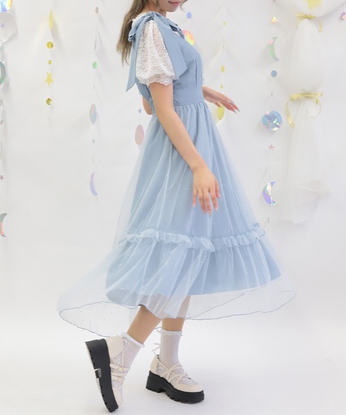 axes femme(アクシーズファム)の「リボン×ラメチュールジャンパースカート(ワンピース・レディース・ブラック/ラベンダー/サックスブルー・FREE)」の17枚目の写真