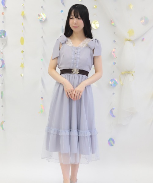 axes femme(アクシーズファム)の「リボン×ラメチュールジャンパースカート(ワンピース・レディース・ブラック/ラベンダー/サックスブルー・FREE)」の18枚目の写真