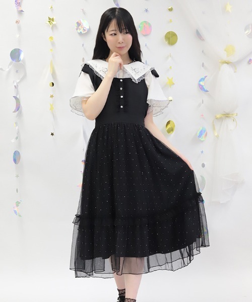 axes femme(アクシーズファム)の「リボン×ラメチュールジャンパースカート(ワンピース・レディース・ブラック/ラベンダー/サックスブルー・FREE)」の19枚目の写真
