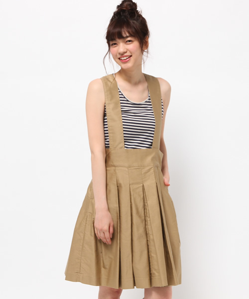 BEAMS BOY（ビームスボーイ）の「BEAMS BOY / モールスキン サスペンダー プリーツ（スカート・レディース・ブラック/ベージュ・ONE SIZE）」の15枚目の写真