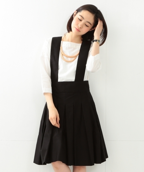 BEAMS BOY（ビームスボーイ）の「BEAMS BOY / モールスキン サスペンダー プリーツ（スカート・レディース・ブラック/ベージュ・ONE SIZE）」の12枚目の写真