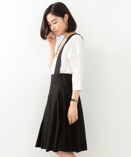 BEAMS BOY（ビームスボーイ）の「BEAMS BOY / モールスキン サスペンダー プリーツ（スカート・レディース・ブラック/ベージュ・ONE SIZE）」の10枚目の写真