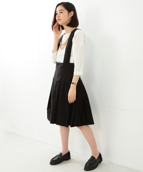 BEAMS BOY（ビームスボーイ）の「BEAMS BOY / モールスキン サスペンダー プリーツ（スカート・レディース・ブラック/ベージュ・ONE SIZE）」の8枚目の写真