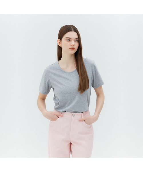 MIND BRIDGE WOMEN（マインドブリッジウーマン）の「[W]ベーシック半袖Tシャツ - 3カラー MYTS3202（Tシャツ/カットソー・レディース・ブラウン/グレー/グリーン・55/66）」の2枚目の写真
