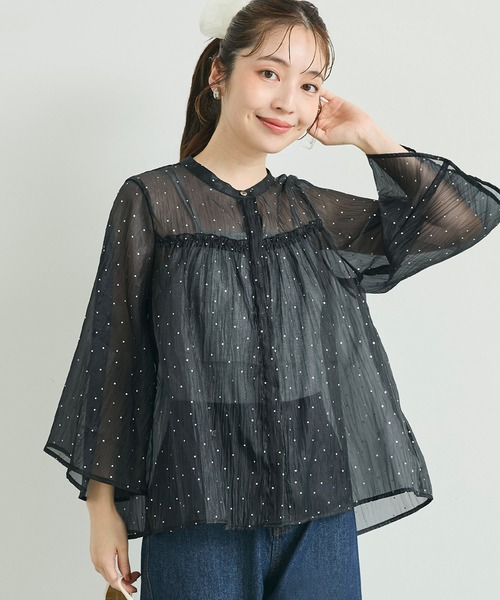coca(coca)(コカ)の「箔ドットシアーフレアブラウス(シャツ/ブラウス・レディース・ブラック・M/S/L)」の1枚目の写真
