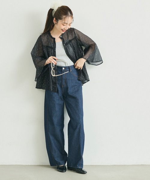 coca(coca)(コカ)の「箔ドットシアーフレアブラウス(シャツ/ブラウス・レディース・ブラック・M/S/L)」の2枚目の写真