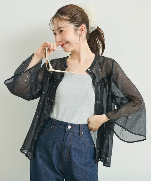 coca(coca)(コカ)の「箔ドットシアーフレアブラウス(シャツ/ブラウス・レディース・ブラック・M/S/L)」の3枚目の写真