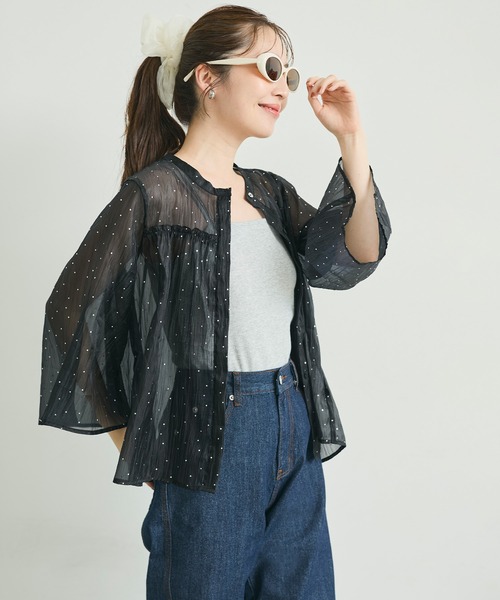 coca(coca)(コカ)の「箔ドットシアーフレアブラウス(シャツ/ブラウス・レディース・ブラック・M/S/L)」の5枚目の写真