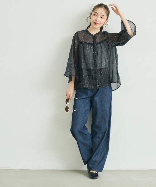 coca(coca)(コカ)の「箔ドットシアーフレアブラウス(シャツ/ブラウス・レディース・ブラック・M/S/L)」の6枚目の写真