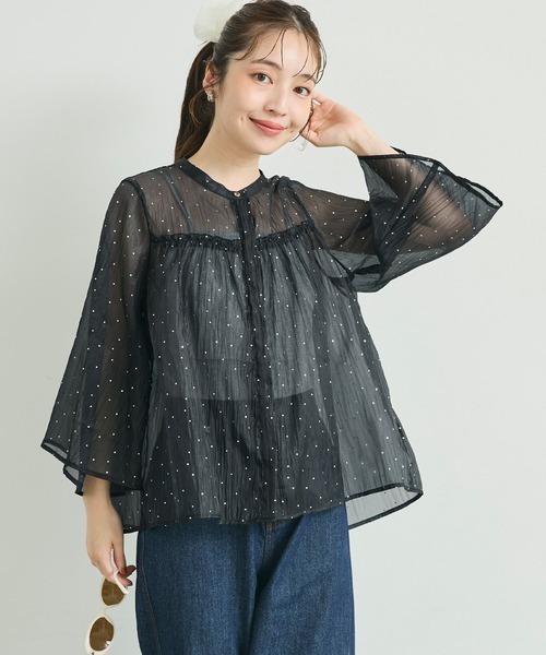 coca(coca)(コカ)の「箔ドットシアーフレアブラウス(シャツ/ブラウス・レディース・ブラック・M/S/L)」の7枚目の写真