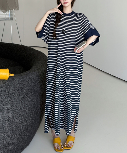 2ly2(トゥーリートゥー)の「ボーダー ロングワンピース(ワンピース・レディース・ネイビー・FREE)」の7枚目の写真
