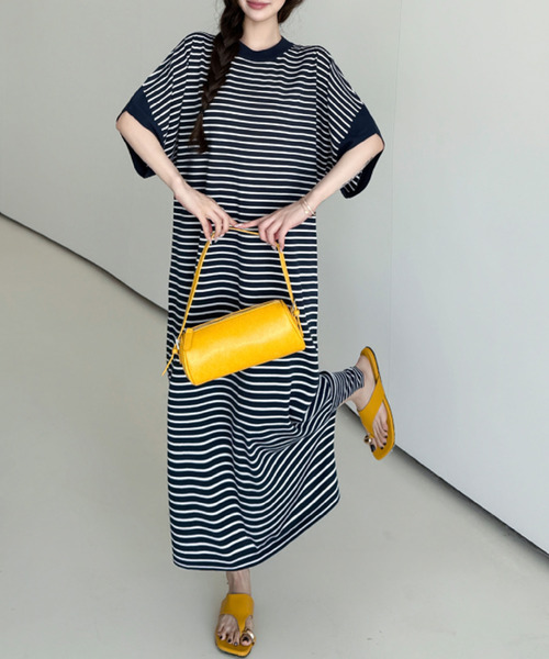2ly2(トゥーリートゥー)の「ボーダー ロングワンピース(ワンピース・レディース・ネイビー・FREE)」の8枚目の写真
