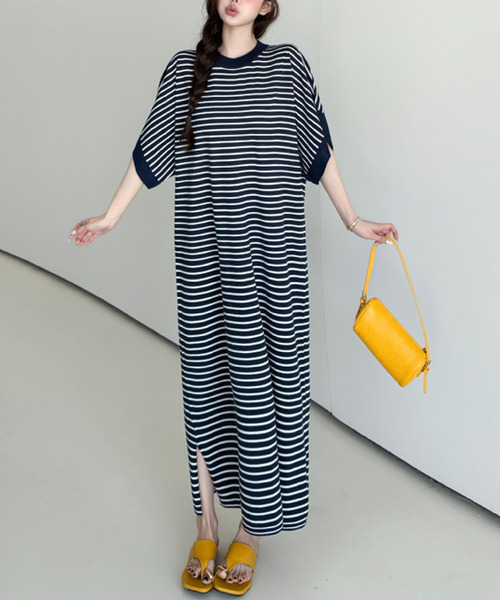 2ly2(トゥーリートゥー)の「ボーダー ロングワンピース(ワンピース・レディース・ネイビー・FREE)」の9枚目の写真