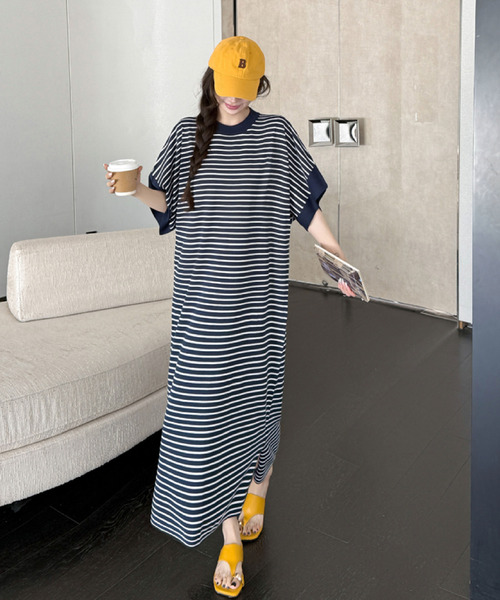 2ly2(トゥーリートゥー)の「ボーダー ロングワンピース(ワンピース・レディース・ネイビー・FREE)」の10枚目の写真