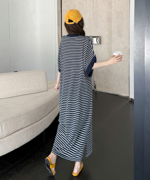 2ly2(トゥーリートゥー)の「ボーダー ロングワンピース(ワンピース・レディース・ネイビー・FREE)」の11枚目の写真