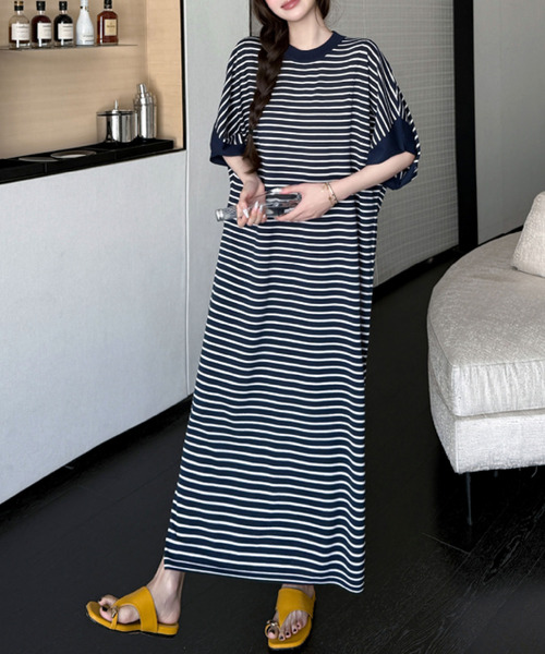 2ly2(トゥーリートゥー)の「ボーダー ロングワンピース(ワンピース・レディース・ネイビー・FREE)」の17枚目の写真