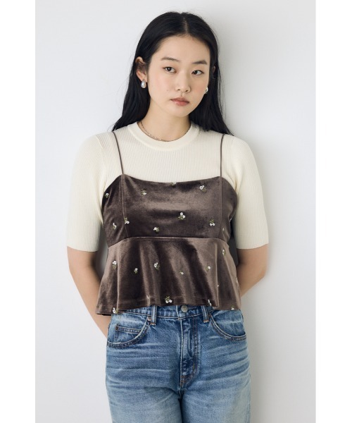 AZUL by moussy（アズールバイマウジー）の「【セットアップ対応】ベロア刺繍キャミソール（キャミソール・レディース・ブラック系その他/ブラウン系その他・FREE）」の12枚目の写真