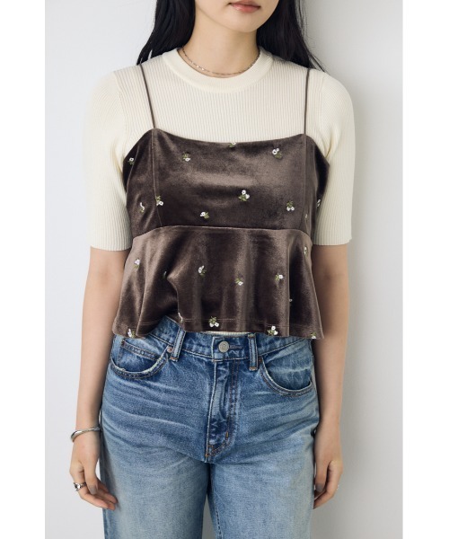 AZUL by moussy（アズールバイマウジー）の「【セットアップ対応】ベロア刺繍キャミソール（キャミソール・レディース・ブラック系その他/ブラウン系その他・FREE）」の13枚目の写真