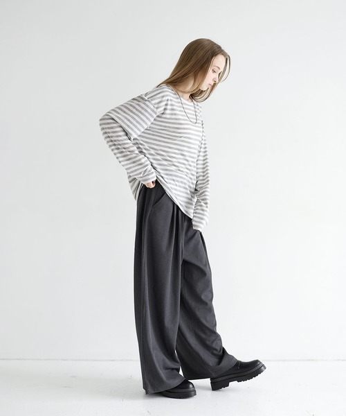 LILL(リル)の「TRPUワイドドレープハイウエストスラックス(スラックス・メンズ・ブラウン/グレー/チャコールグレー/ブラック・XL/L/M/S)」の15枚目の写真