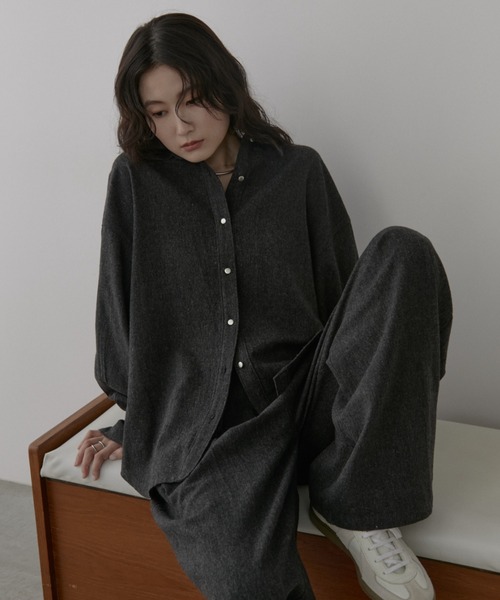 Aunt Marie's(アントマリーズ)の「ネップツイードシャツジャケット/セットアップ可能(シャツ/ブラウス・レディース・ブラック/ブラウン・FREE)」の1枚目の写真