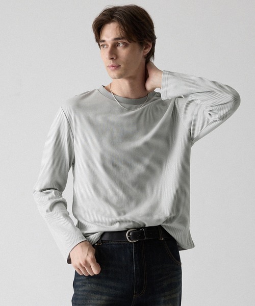 CLEL(クレイル)の「【CLEL】Giza Cotton Crew-Neck T-Shirt / ギザコットン クルーネックTシャツ(ロンT/吸水速乾)(Tシャツ/カットソー・メンズ・ブラック/ホワイト/グレー系/ダークブラウン/ワインレッド/グレー系1・S/XS/L/M)」の3枚目の写真