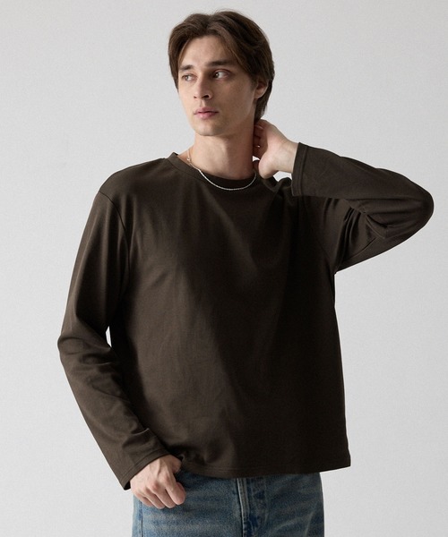 CLEL(クレイル)の「【CLEL】Giza Cotton Crew-Neck T-Shirt / ギザコットン クルーネックTシャツ(ロンT/吸水速乾)(Tシャツ/カットソー・メンズ・ブラック/ホワイト/グレー系/ダークブラウン/ワインレッド/グレー系1・S/XS/L/M)」の5枚目の写真