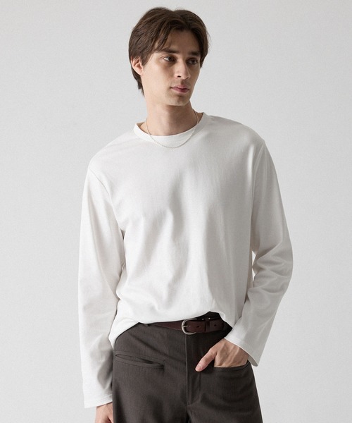 CLEL(クレイル)の「【CLEL】Giza Cotton Crew-Neck T-Shirt / ギザコットン クルーネックTシャツ(ロンT/吸水速乾)(Tシャツ/カットソー・メンズ・ブラック/ホワイト/グレー系/ダークブラウン/ワインレッド/グレー系1・S/XS/L/M)」の1枚目の写真