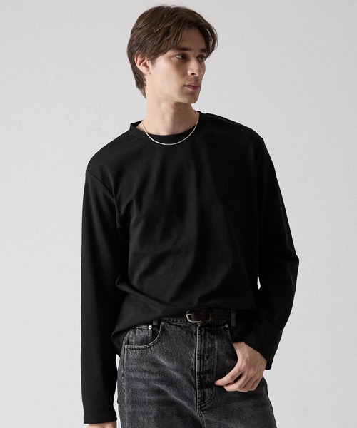 CLEL(クレイル)の「【CLEL】Giza Cotton Crew-Neck T-Shirt / ギザコットン クルーネックTシャツ(ロンT/吸水速乾)(Tシャツ/カットソー・メンズ・ブラック/ホワイト/グレー系/ダークブラウン/ワインレッド/グレー系1・S/XS/L/M)」の2枚目の写真