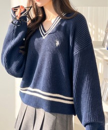 【Ada.別注 U.S. POLO ASSN.】ライン配色 チルデン Vネック ニット