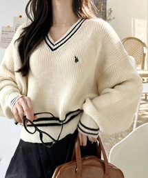 【Ada.別注 U.S. POLO ASSN.】ライン配色 チルデン Vネック ニット