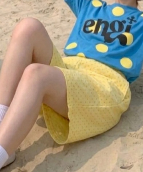 おしゃれスタ（オシャレスタ）の「ドット柄　ワイドスウェットハーフパンツ（スウェットパンツ・レディース・イエロー/ピンク/ミント・S/M/L/XL）」の6枚目の写真