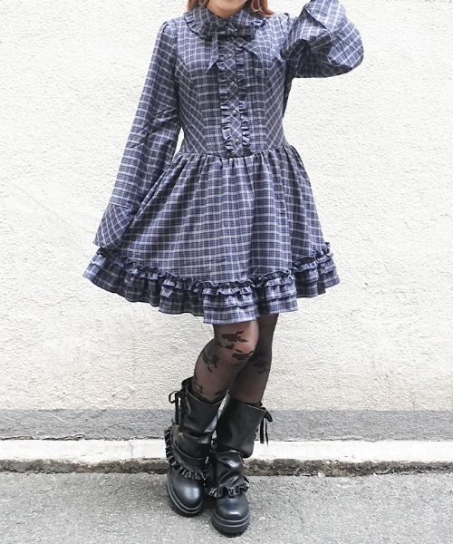 axes femme POETIQUE(アクシーズファムポエティック)の「ディテクティブチェックOP(ワンピース・レディース・ブラック/ネイビー/ブラウン・MEDIUM)」の9枚目の写真
